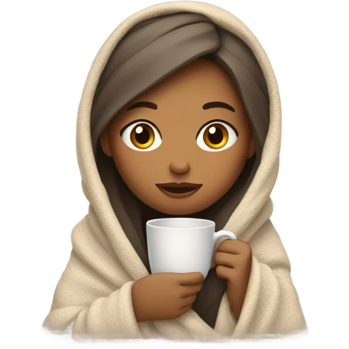girl inside a blanket sipping coffee eyes closed emoji