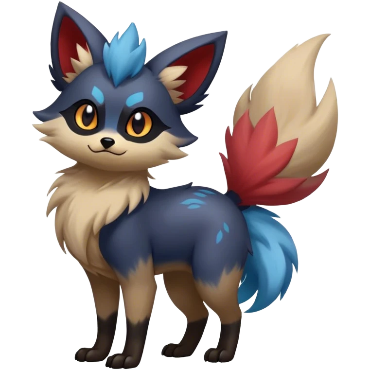 Epic Feral Rare Fantasy shiny cool fluffy Vernid-Zorua-Trico-species by LiLaiRa, random markings, tufted tail, tufted ears, full body emoji