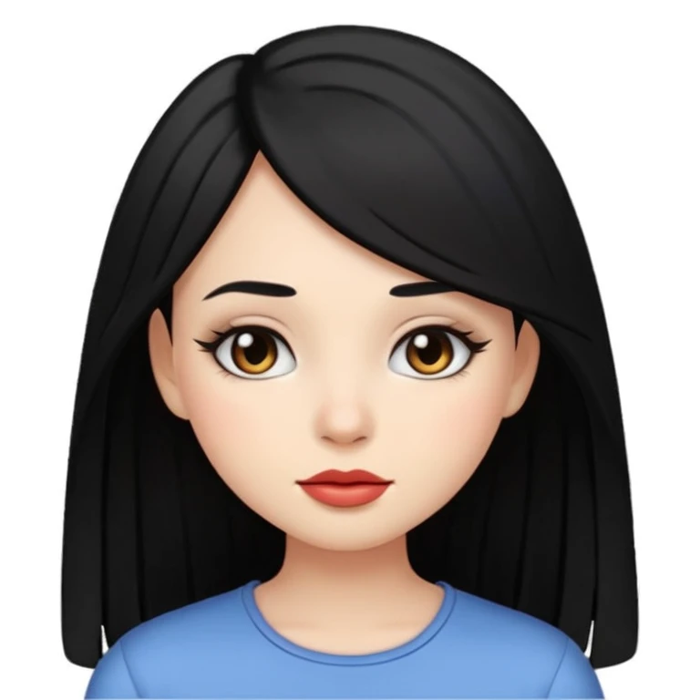 normal girl emoji, long hush cut hair, black hair, clean makeup, light background emoji