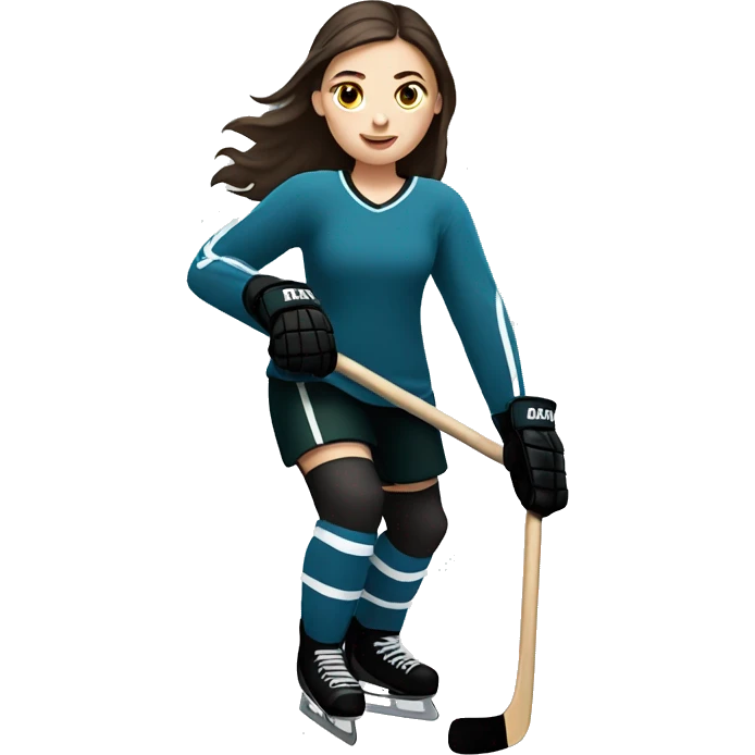White girl with dark hair playing hockey  emoji