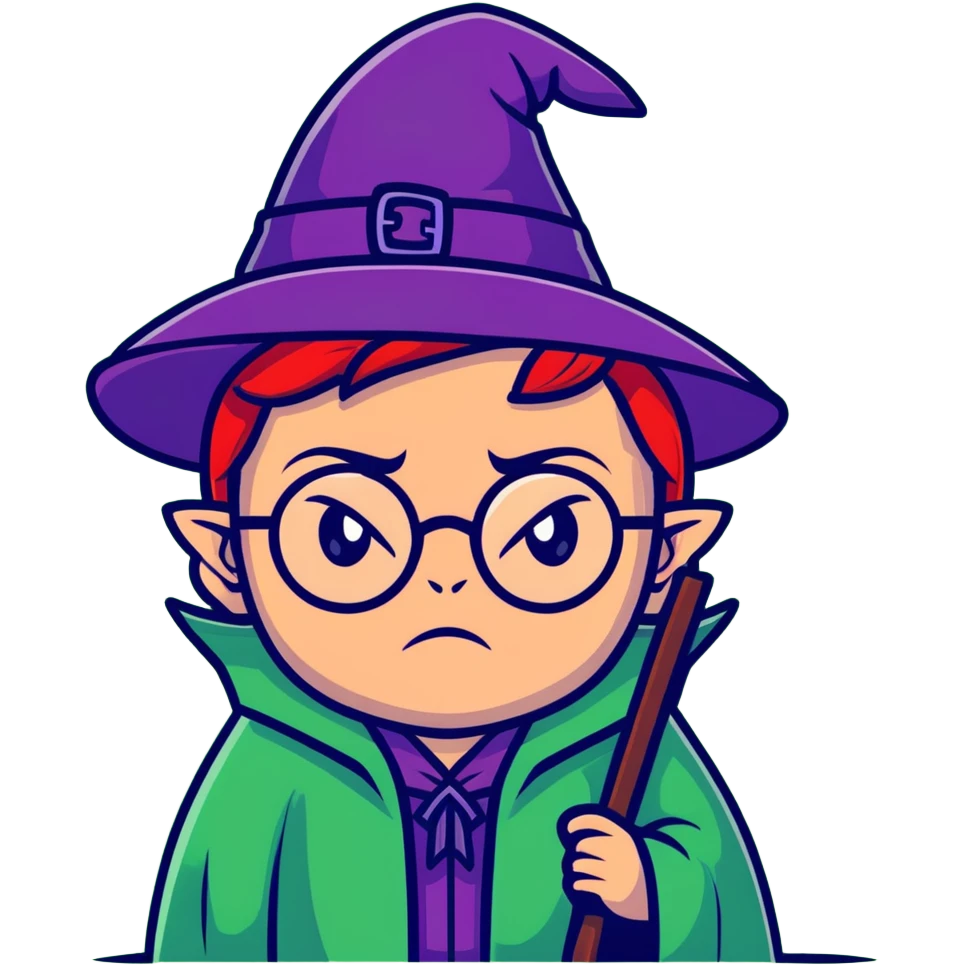 Upset Professor McGonagall with glasses, witch hat, green robes, looking stern and disapproving emoji