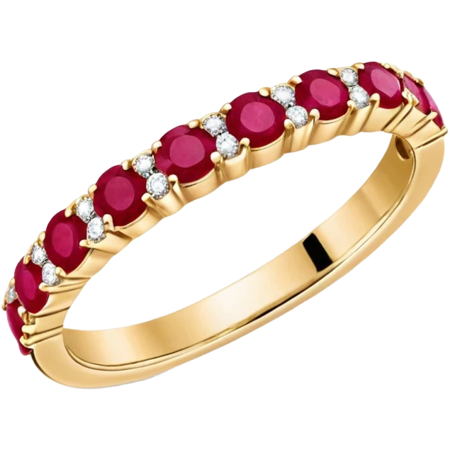 Realistic, detailed, Vintage Tiffany & Co. Round Cut Ruby & Diamond 18k Yellow Gold Half Eternity Ring emoji