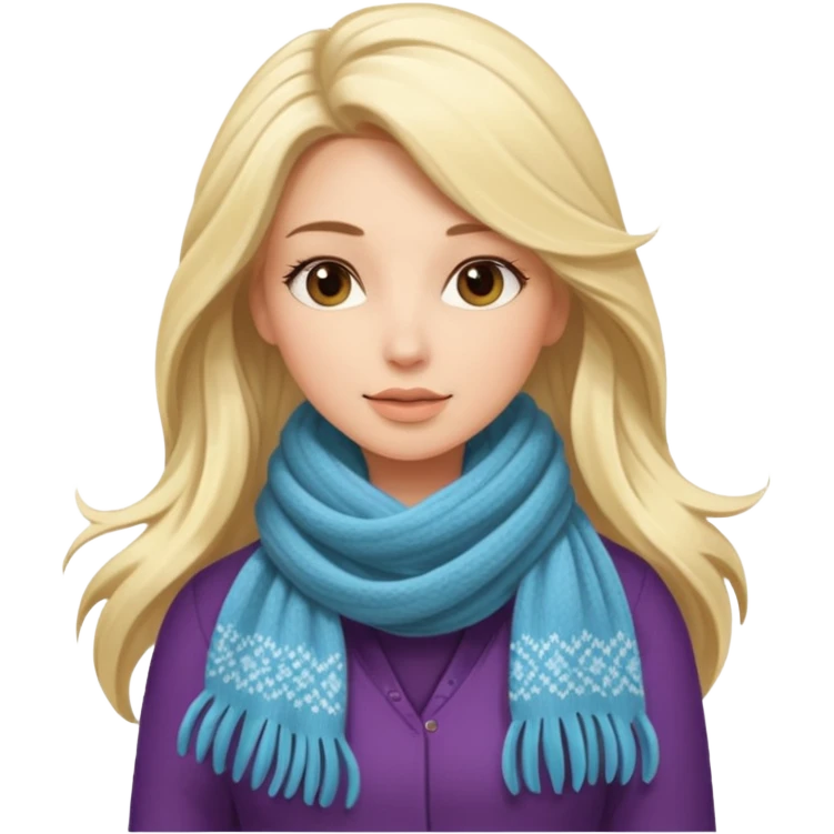 A stylish woman in a long and knitted scarf, hair flowing in the winter breeze. emoji