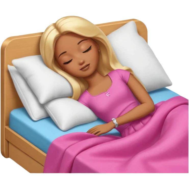 Brown skin blonde hair Barbie sleeping in bed with eyes closed emoji