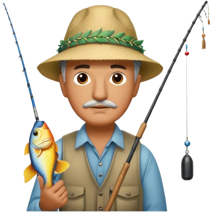 William Faulkner fishing. There is a pharaoh's headdress, a nemes, on his hook emoji