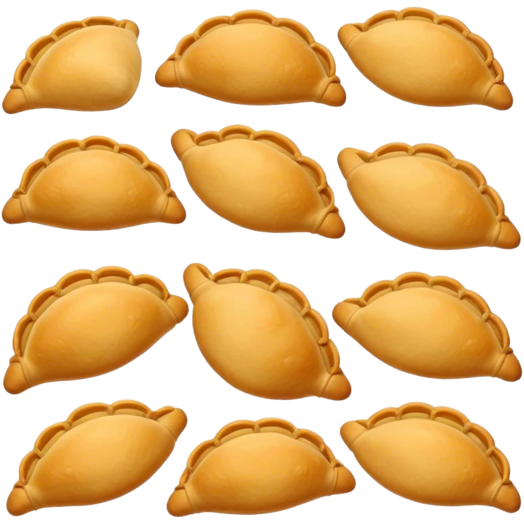 Empanadas Cinematic Realistic Empanadas Dish Emoji, depicted as crispy, golden empanadas made with cornmeal and filled with savory ingredients, rendered with rich textures and vibrant, appetizing lighting. emoji