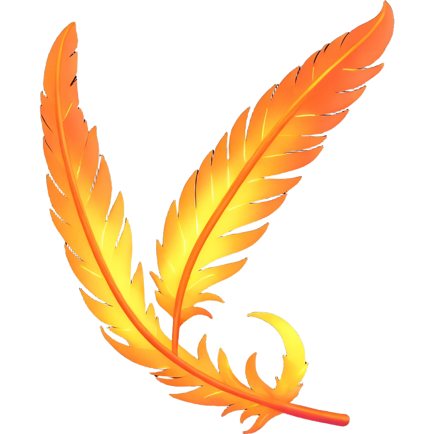 a glowing phoenix feather with magical sparks, fantasy emoji