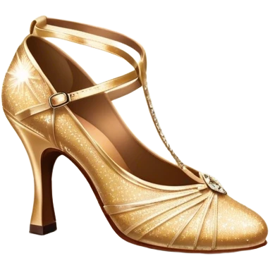 Humanless Icon for Ballroom Dance: elegant ballroom dance shoes, a sparkling dress, and a dance floor with a spotlight. The icon should capture the grace and elegance of ballroom dancing, with emphasis on movement and rhythm. Transparent background. emoji