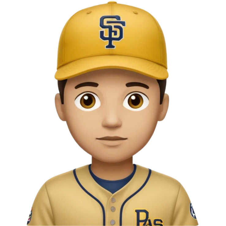 Light skin man  with dark hair short with a brown and yellow  baseball cap and brown and yellow jersey with the padres team colors and logo.  emoji