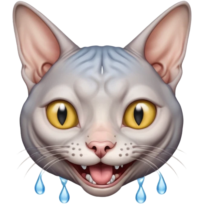grey sphynx cat laughing with tears emoji