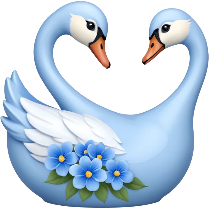 Light blue swan shaped vase with blue flowers in it emoji