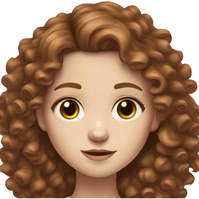 Curly chestnuts brown hair girl with pale skin not very pale and hazel eyes and long lashes  emoji