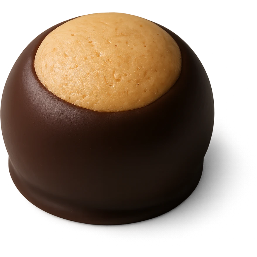 realistic buckeye candy, chocolate-dipped peanut butter ball emoji