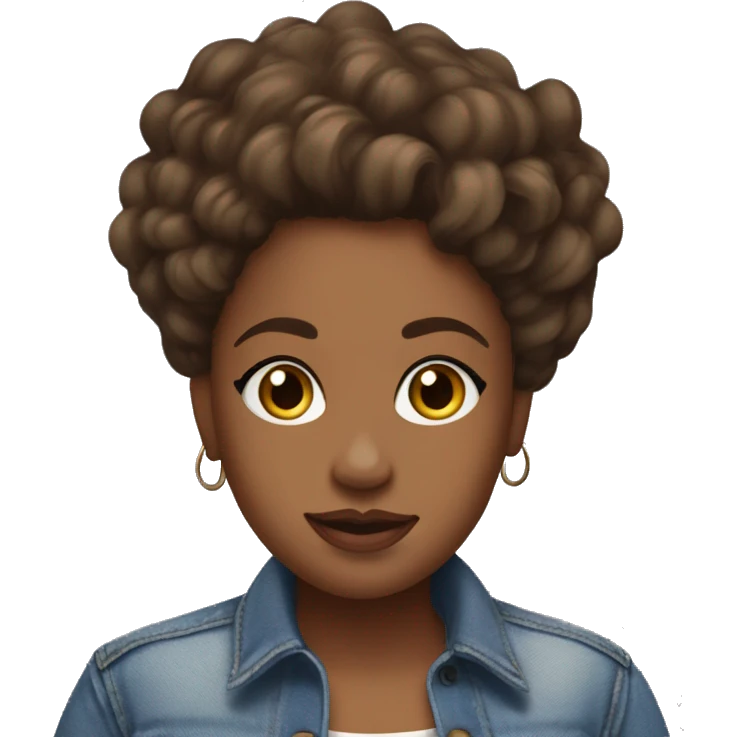 Curvy brown skin girl with wavy hair big hazel eyes denim outfit standing in the yard emoji