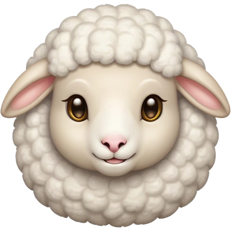 Cinematic Cute Sheep Portrait Emoji, Head tilted playfully and inquisitively, featuring a fluffy, pristine white fleece with soft, perky ears, round, sparkling gentle eyes filled with curiosity, Simplified yet irresistibly adorable features, highly detailed, glowing with a warm, friendly glow, high shine, affectionate and mellow, stylized with a touch of pastoral whimsy, bright and endearing, soft glowing outline, capturing the essence of a mischievous yet loving sheep, so playful it feels like it could graze out of the screen and into your arms! emoji