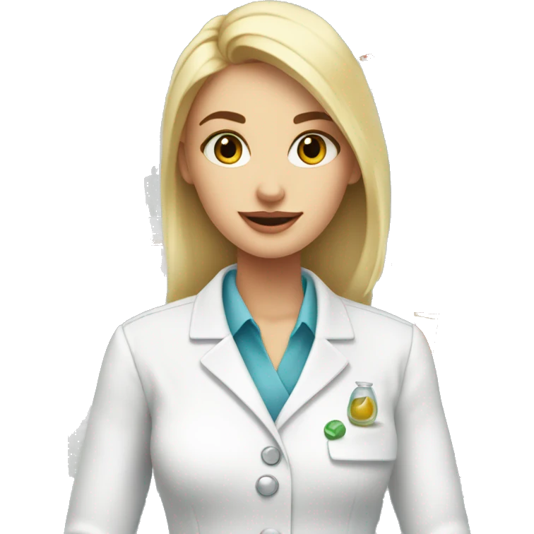 Blonde girl make-up a skin care formulering in a lab coat emoji