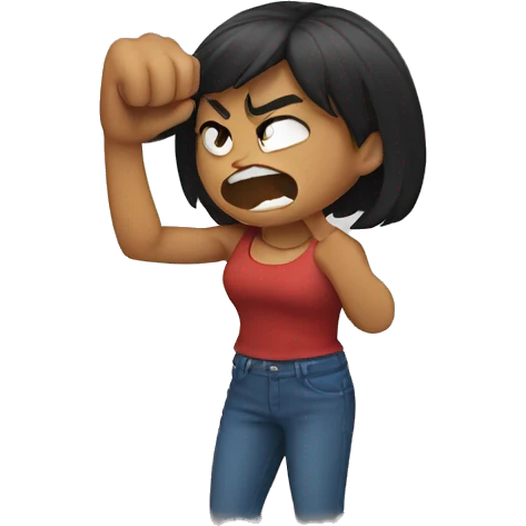 Girl punching one hand with angry face emoji