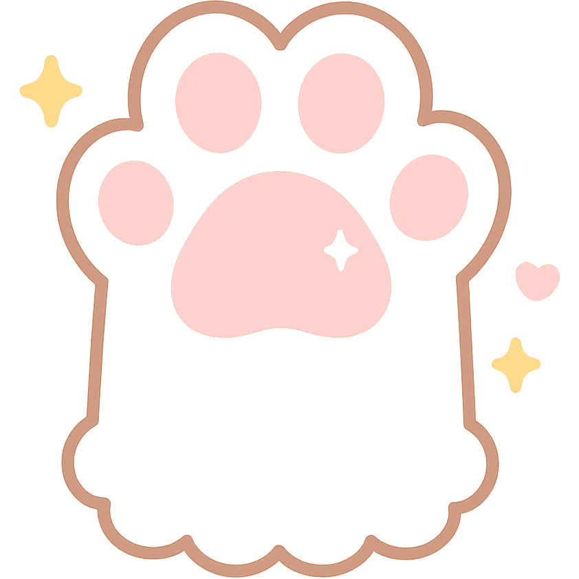 fluffy paw, kawaii style, big pads, sparkles, pink and white emoji