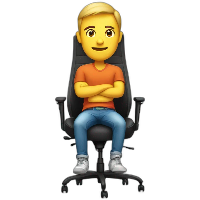 Man sitting in mesh gaming chair emoji