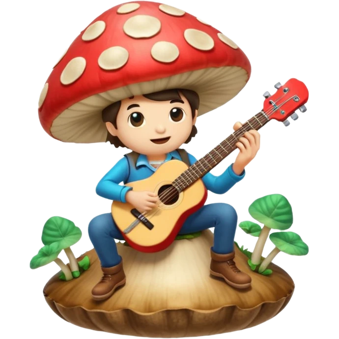 mushroom bard character playing tiny guitar on giant mushroom emoji
