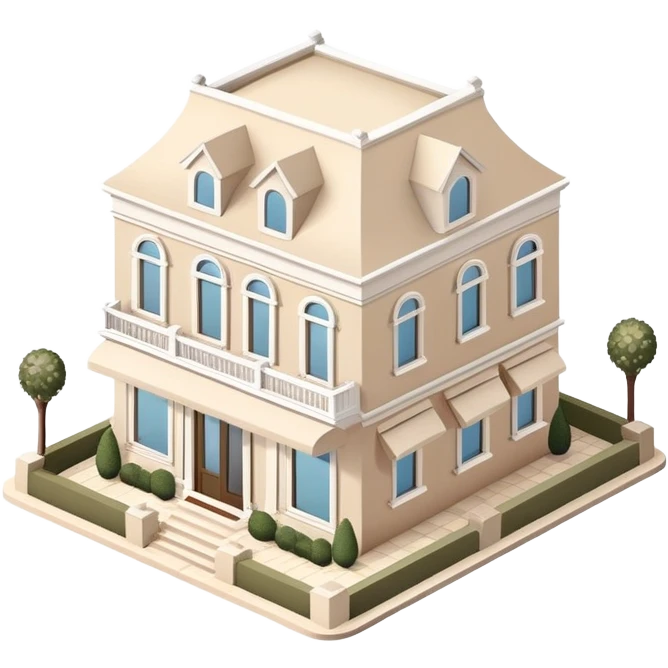 Isometric exterior little beige and white luxury salon dollhouse style 3D realistic  emoji