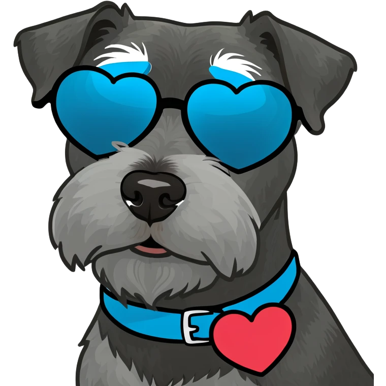 Black miniature schnauzer with heart sunglasses emoji