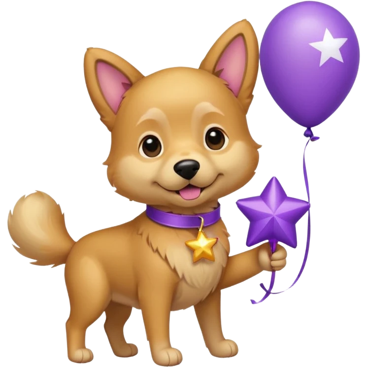 Dog hold purple star shape balloon emoji