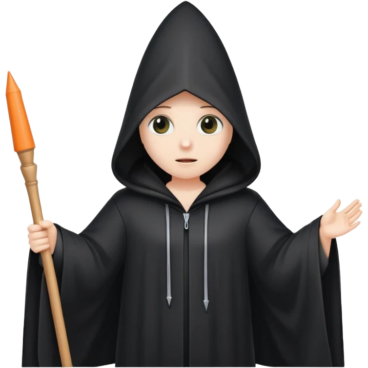 Tall black robe with cone-shaped hood covering face, two eyes slightly visible through slit.” emoji