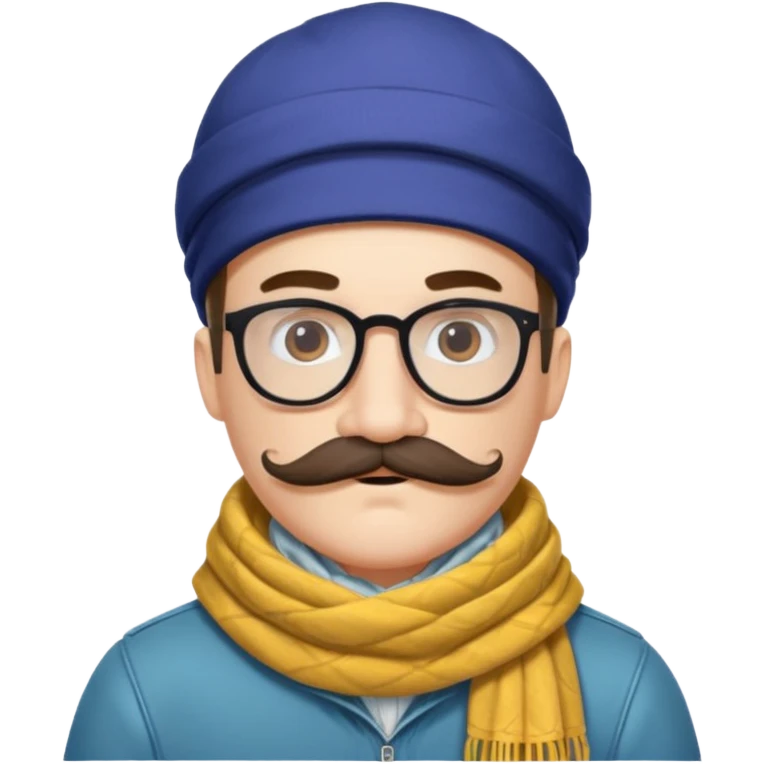 Bobo hipster blanc, fan d’expo d’art avec un foulard et une grosse moustache  emoji
