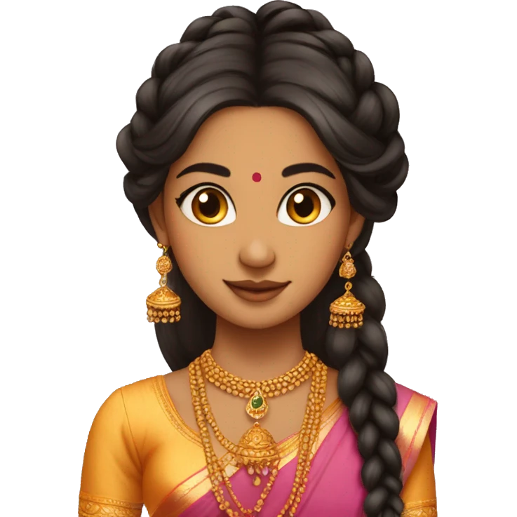 A girl wearing jhumkas with braided hair and a bindhi emoji