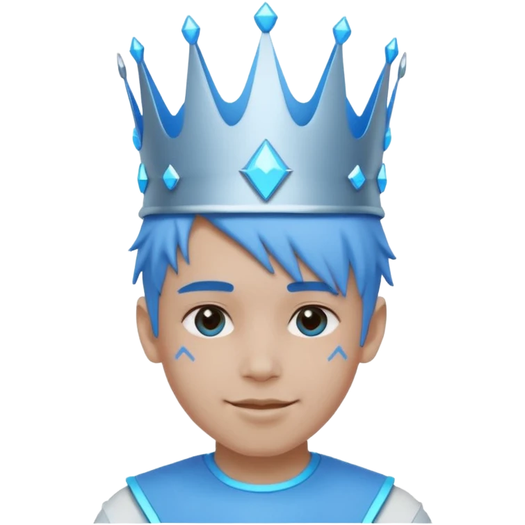 boy neon cyberpunk light blue happy crown white and blue emoji