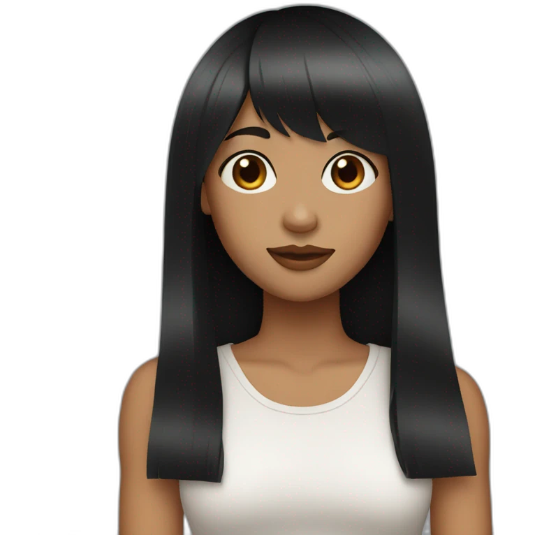 Straight long black hair girl with bangs and side bangs emoji