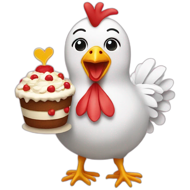 a chicken with a cake for a head emoji