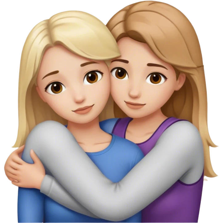 blonde girl and brown haired girl hugging emoji