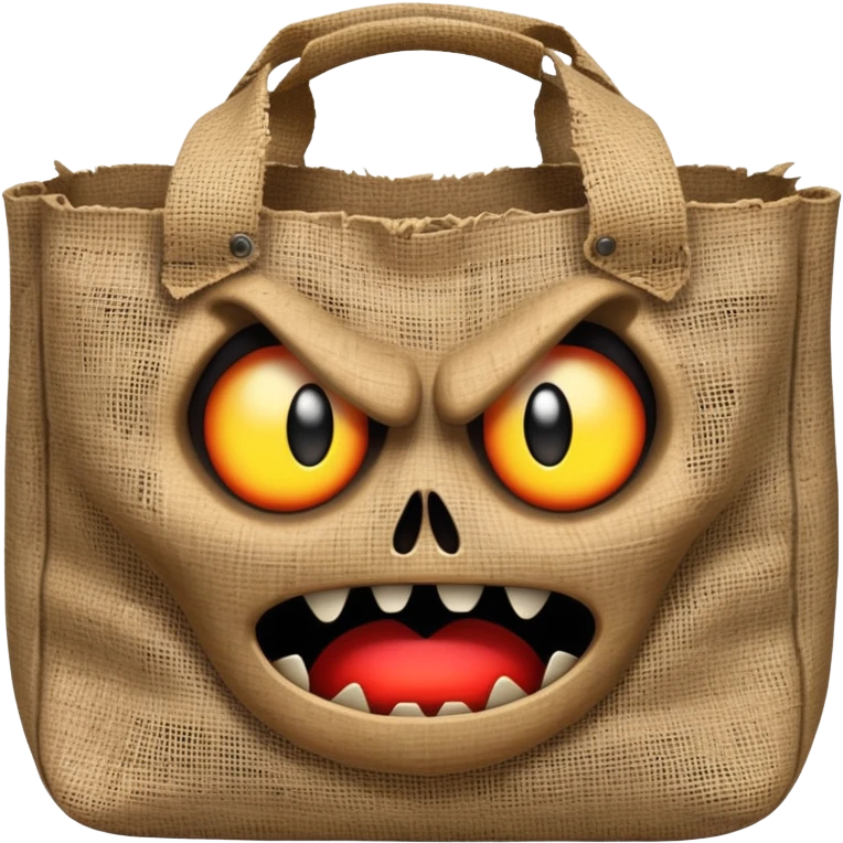 scary bag with frightening face and menacing expression emoji
