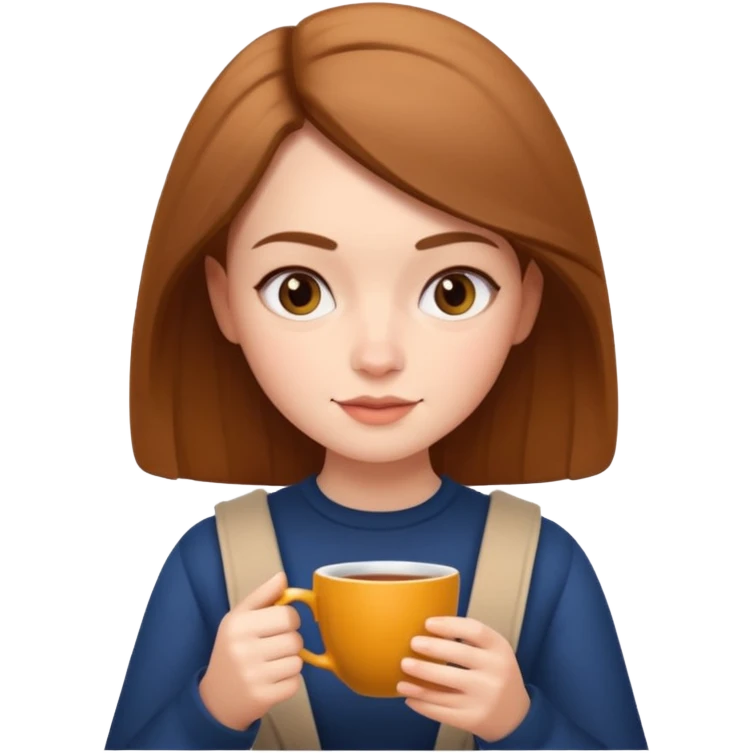 girl reading a book and drinking a cup of tea, memoji iphone style, expressive face emoji