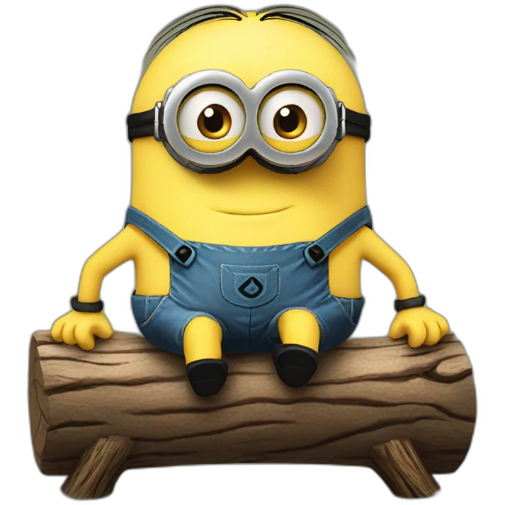 minion cutely hugs a log holding it in front of him emoji
