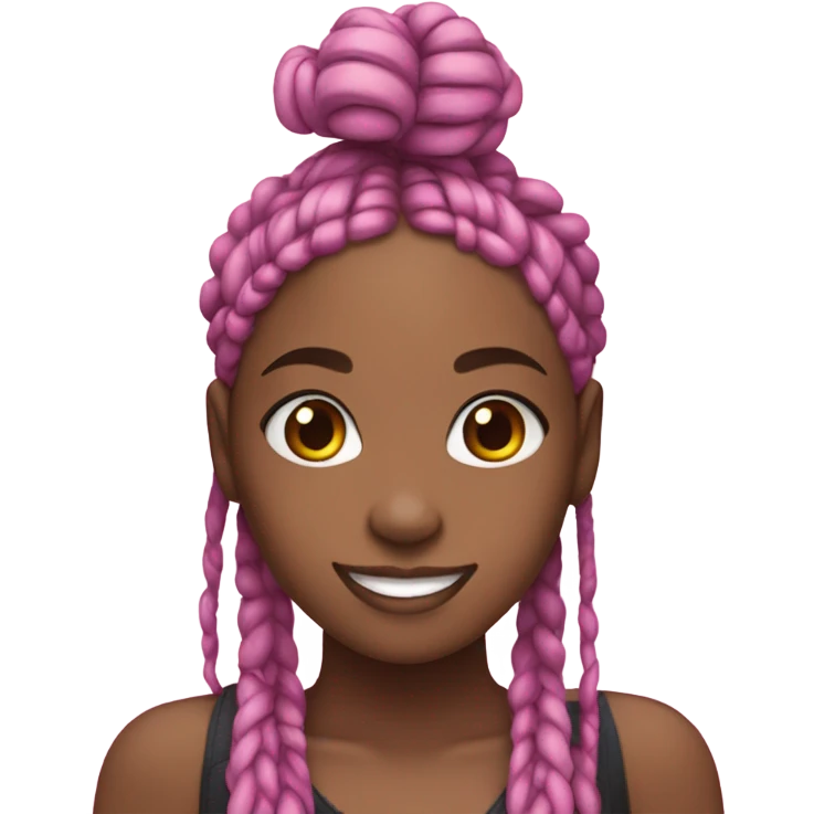 a black girl with black and pink box braids holding up a peace sign. emoji