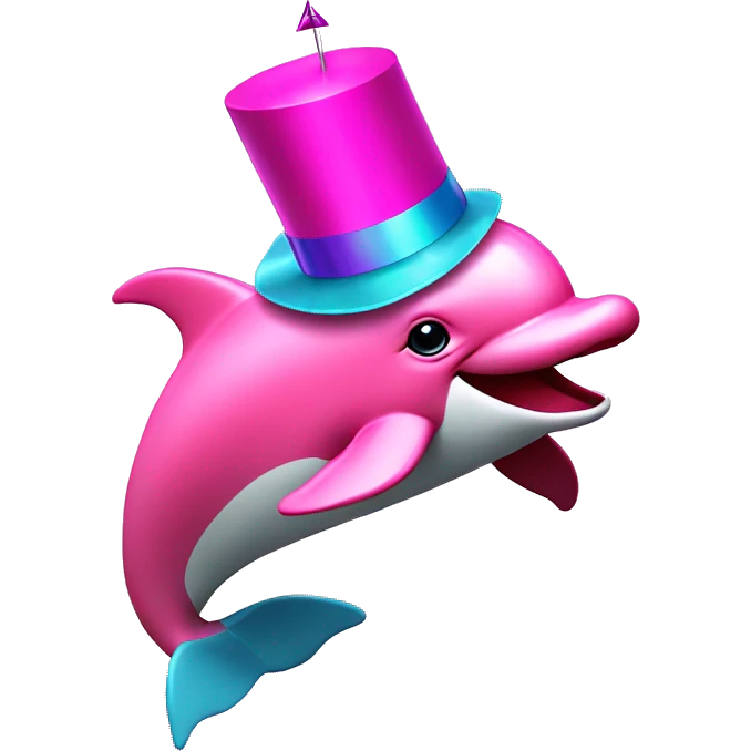 Bright pink dolphin with a party hat on emoji
