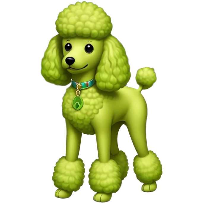 Key lime green poodle standing in front of the Beatles emoji