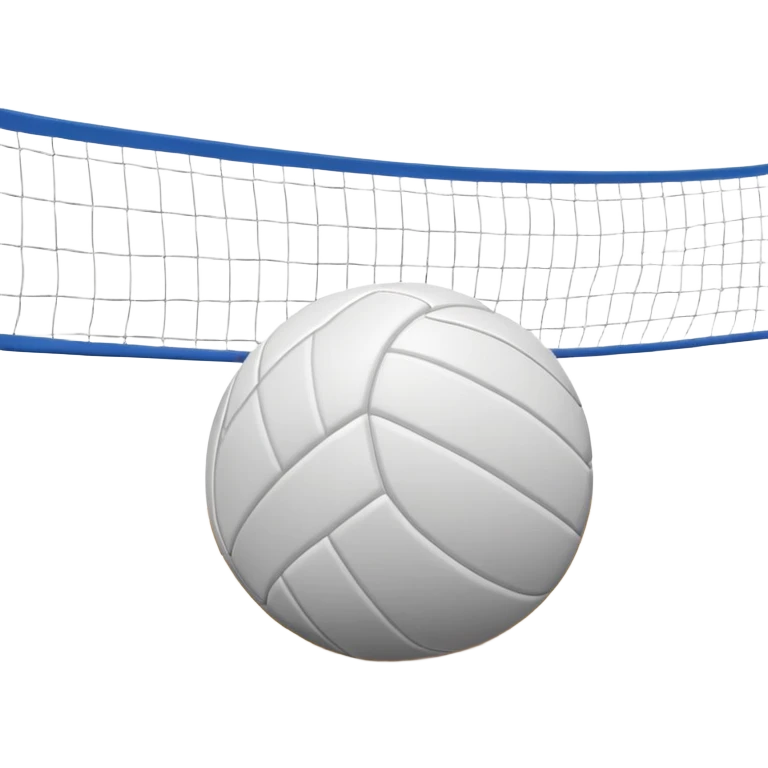 The background shows the stands filled with spectators, creating an energetic atmosphere of a volleyball match, with attention to detail on the equipment and the surrounding environment. A close-up of a volleyball on the court, with the net in focus and the court markings visible.  emoji