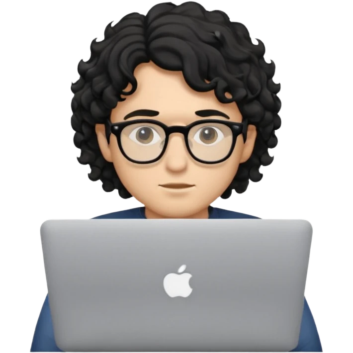 guy with wavy kinda curly black hair and light-to-medium skin tone like latino and glasses, with a macbook emoji