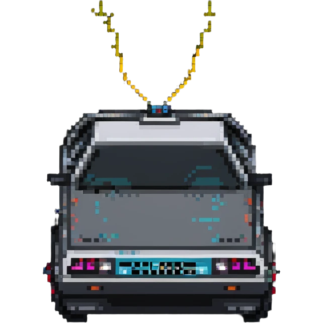 DeLorean car with time circuits emoji