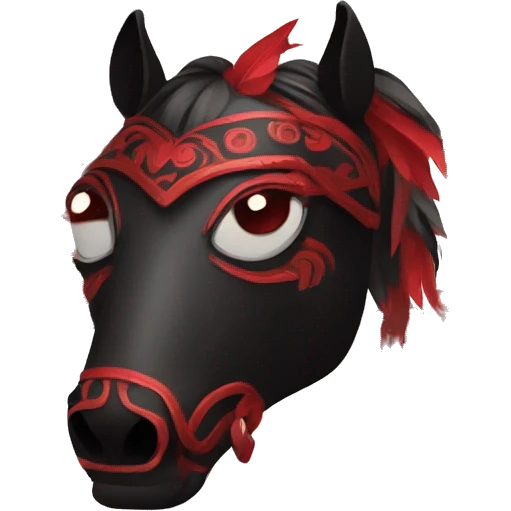 Black mask of a horse with red vertical turned eyes in a tribal style emoji