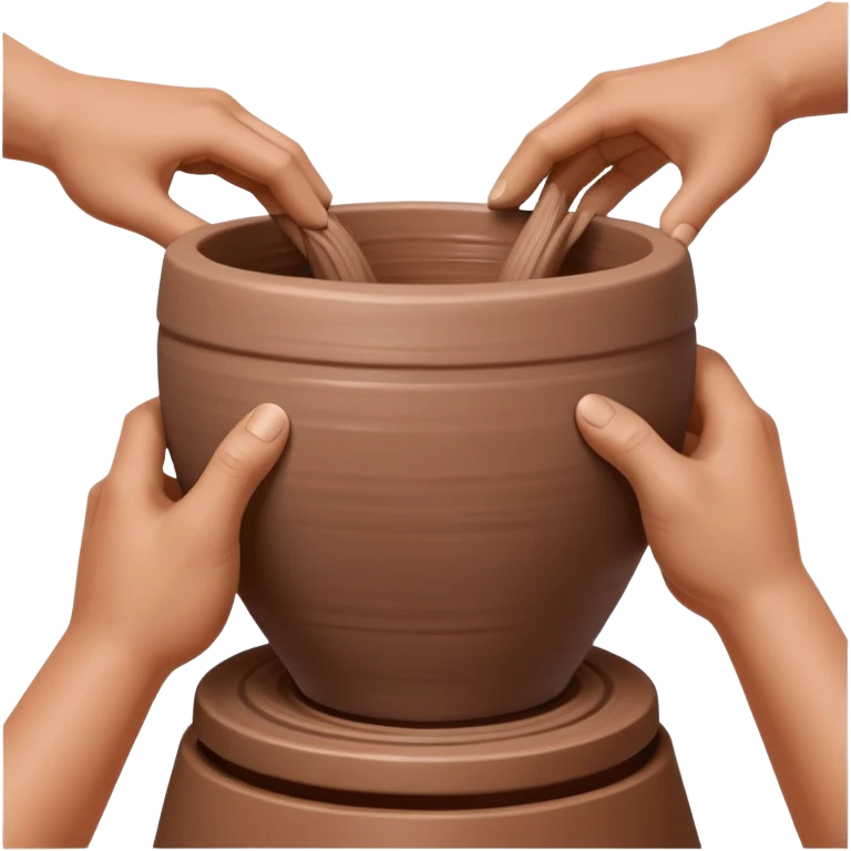 Close-up of two hands working from outside a clay vessel on a silver pottery wheel, both pinching and lifting the clay upward at the same spot to form the vessel wall emoji