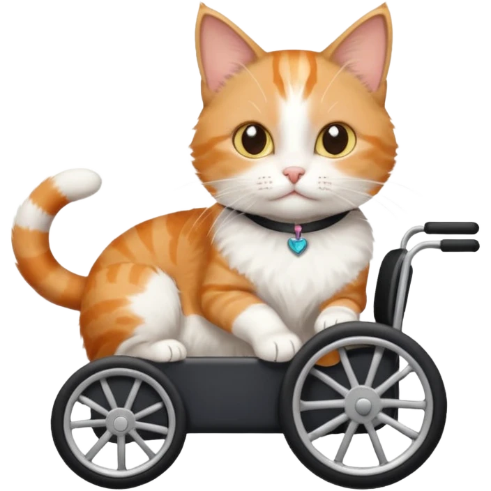 disabled orange tabby and white small cat using cat wheelchair emoji