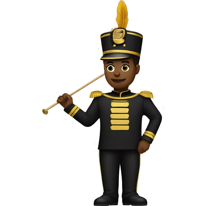 A full body black marching band drum major in a black and gold uniform  emoji