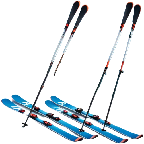 An icon featuring a pair of skis and ski poles in the foreground, set against a picturesque snow-covered slope. The background includes snowy peaks and evergreen trees, symbolizing the excitement and beauty of winter sports. Transparent background highlights the thrill of skiing and snowboarding. emoji