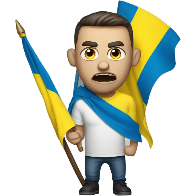super-realistic angry Ukrainian with ukranian flag emoji