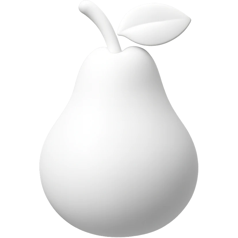 Create a 3D pear emoji in the color #ffffff, matching the style of the reference image, with a transparent background. emoji